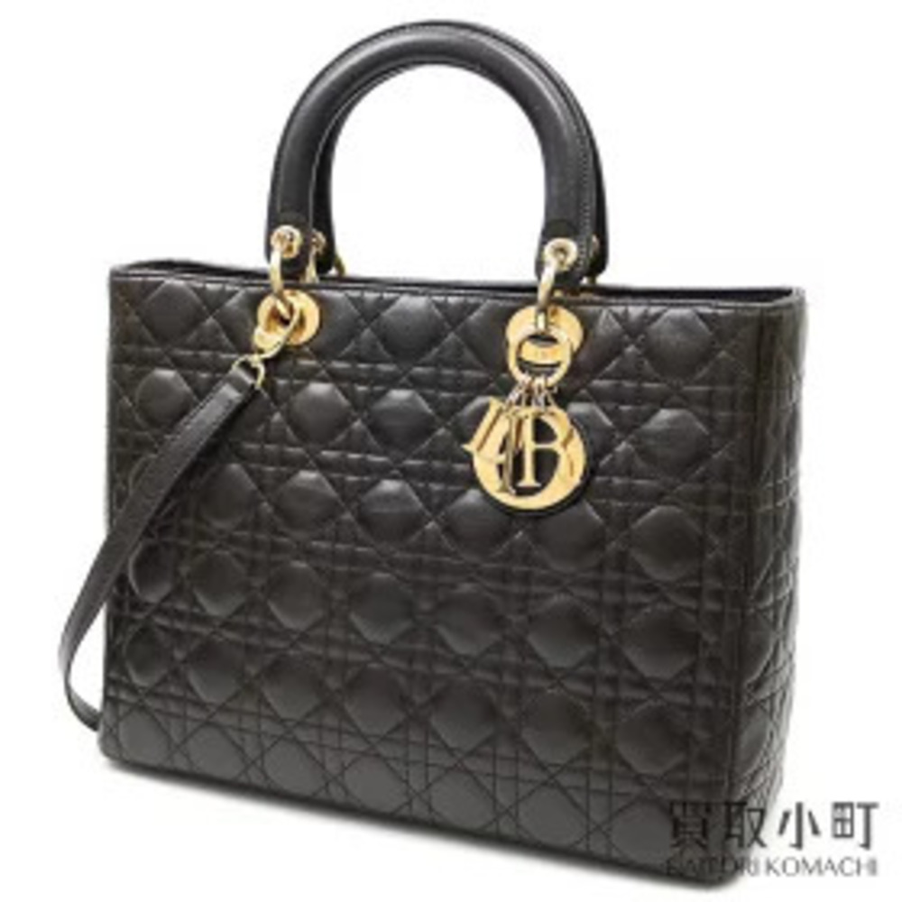 Christian Dior Lady Brown Bag Cannage Stitch Lambskin Shoulder Tote Quilted
